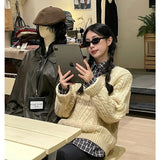 KYLETHOMASW  -  Vintage Sweater Women Harajuku V Neck Knitted Pullovers Winter Korean Long Sleeve Knitwears Streetwear Casual Jumpers New