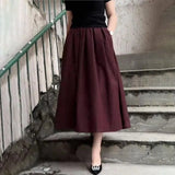 KYLETHOMASW  -  Autumn New French Elegant Women's A-Line Skirt Solid Color High Waist Casual Loose Pleated Skirt Office Lady Midi Faldas K956