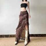 KYLETHOMASW  -  Women Asymmetrical Lace Flowy Skirts y2k Vintage Multilayer Ruffles Bodycon Skirt Elegant Party Maxi Long Skirts Clubwear 013A