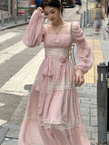 KYLETHOMASW  -  Y2K Lolita Fairycore Puff Sleeve Lace Dress Women Summer Chiffon Midi High Waist French Vintage Evening Party Dresses Prom Robe