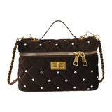 KYLETHOMASW  -  Velvet Diamond Grid Chain Bag Women's High-End Fashion Mini Shoulder Box Bag Urban Simple Style PU Material Daily Match
