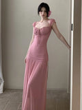 KYLETHOMASW  -  New Elegant Fashion Summer Pleats Dresses for Women Drawstring Evening Party Korean Pink Bodycon Female Clothing