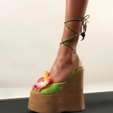 KYLETHOMASW  -  European and American Women's Summer New Niche Design Cross Tie Slope and Roman Fashion Plus Thick Soled Floral Sandals