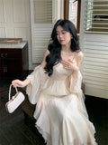 KYLETHOMASW  -  Lily French Elegance Dresses Temperament V-neck Suspender Dress Women Summer New Beautiful Romantic Vestido