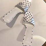 KYLETHOMASW  -  Summer Women Satin Polka Dot Slippers Sexy Square Toe Thin High Heel Dress Shoes Elegant Banquet Stripper Party Slides Shoes