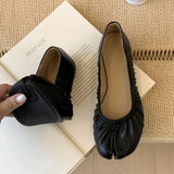 KYLETHOMASW  -  Retro Women Flat Shoes Fashion Pleated Split Toe Shallow Slip On Boat Shoes Soft Flat Heel Dress Single Shoes