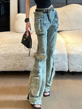 KYLETHOMASW  -  Retro Design Jeans Spliced Furry Women 2024 Autumn Winter New Niche Slim Pocket Straight Trousers