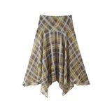 KYLETHOMASW  -  Women Flowy Plaid Skirts Elegant Asymmetrical Hem Midi Skirt