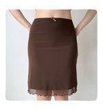 KYLETHOMASW  -  Y2K Lace Mesh Short Skirt Women Retro Solid Color Summer Bag Hip Slimming Coffee Sexy