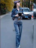 KYLETHOMASW  -  Spring and Autumn New Simple Commuter OL Style Denim Suit Women's Wide Leg Pants Suit Office Workplace Commuter
