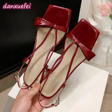 KYLETHOMASW  -   Women's Patent Leather Narrow Band Thin High Heel Cross Strap Sweet Bowtie Sandals Elegant Ladies Summer Pumps Shoes