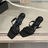 KYLETHOMASW  -  Sexy Ladies High Heels Sandals Shoes Female Slip On Footwear Fashion Silk Women Thin Heels Sandals Shoes Slides Pumps