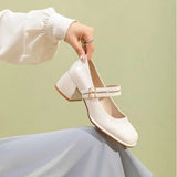 KYLETHOMASW  -  French Mary Jane High Heels Retro Mid Heel JK Single Shoes Fairy Style Fashionable High Heels round Toe PU Leather Summer Shoes