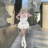 KYLETHOMASW  -  Kawaii Patchwork Lace Up Japanese Cutecore Mini Skirt Summer Lolita Skirt Women Harajuku White High Waist A-line Lace Skirt