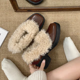 KYLETHOMASW  -  Fur Lining Women Mary Jane Shoes Elegant Square Toe Slip On Footwear 2026 Spring Autumn Keep Warm Ladies Thick Heel Single Shoes