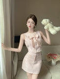 KYLETHOMASW  -  Elegant Skirt Set Women's Summer Bow Tweed Vest High Waist Mini Skirt Two-piece Set Fashion Female Clothes