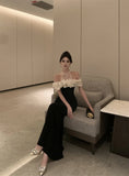 KYLETHOMASW  -  French Fashion Sexy Elegant Evening Gown Women's Halter Neck Sequin Tulle Patchwork Velvet Dress Chic Banquet Party Gown