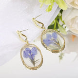 Kylethomasw Elegant Blue Flower Earrings Unique Design Handmaking Epoxy Resin Pressed Flower Earrings Women Statement Jewelry Wholesale