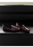 KYLETHOMASW  -  Elegant Burgundy Square Toe Loafers Women Fashion Metal Buckle Stitching Designer Shoes Comfortable Commuting Flat Office Shoes