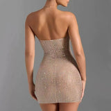 KYLETHOMASW  -  Women Sexy Diamonds Mini Dress Solid Color Female Sleeveless Backless Dress Chic Streetwear Lady Square Collar Halter Slim Dress