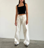 KYLETHOMASW  -  Spring and Autumn Solid Color Loose Jeans Women's Low-rise Wide-leg Pants Multi-Pocket Street Style Washed Jeans American Retro