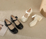KYLETHOMASW  -  High Heels Women's Summer Word Belt Mary Jane Single Shoes Thick Heel Light Mouth Buckle High Heel Leather Shoes Women Pumps