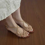 KYLETHOMASW  -  Vintage Open Toe Thick Heel Sandals for Women Fashion Woven Cross Straps Round Toe Roman Sandals Summer New Beach Casual Shoes