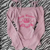 KYLETHOMASW  -  Y2K Pink Off Shoulder Long Sleeve Tops Women Letter Print Cute Sexy Shirt Solid Casual Aesthetic Joker Match Retro Clothing