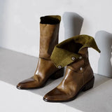 KYLETHOMASW  -  British Style Niche Lapel Two In One Western Cowboy Boots Women's Autumn and Winter Thick Heeled Mid Heeled Boots, Knight Boots