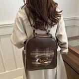 KYLETHOMASW  -  Cute Dachshund Backpack Women Retro Plaid Patchwork Large Capacity Daypack Ladies Student Multi Function Versatile Shoulder Bags