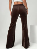 KYLETHOMASW  -  Autumn Winter Lady High Waist Casual Solid Velvet Flared Trousers Autumn Winter Lady High Waist Casual Velvet Flared Trousers