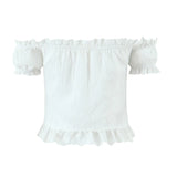 KYLETHOMASW  -  Sexy Off Shoulder White Cropped Shirt Women Front Button Short Sleeve Cotton Summer Blouse Sweet Tops New