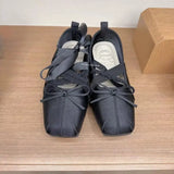 KYLETHOMASW  -  Korean Style Ballet Flat Shoes with Bow Cross Lacing Mary Janes Low Heel Women's New Arrival Breathable Comfortable Slip-On