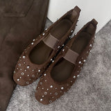 KYLETHOMASW  -  Retro Rivet Designer Ballet Flats Women Fashion Suede Round Toe Mary Jane Shoes Comfort Shallow Flats Shoes Zapatos De Mujer