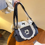 KYLETHOMASW  -  Polka Dot Square Bag Lace Bow Shoulder Bags Crossbody Bolsos mujer Sweet School Commuter Bolsa Bolso Korean Style Bolsas
