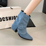 KYLETHOMASW  -  Autumn Winter Women Western Cowboy Boots Vintage Pointed Toe Shoes Ladies Thick Heel Short Botas Zapatos De Mujer