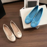 KYLETHOMASW  -  Round Toe French Style Satin Female Sandals Shallow Bow Decoration Soft Insole Ladies Flat Shoes Ballet Shoes Femme Single Shoes