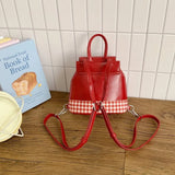 KYLETHOMASW  -  Apple Embroidery Bag Plaid Mochila Cute Cartoon Mochilas Mujer Drawstring Backpacks Student Backpack Portable Bags for Woman