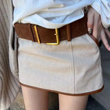 KYLETHOMASW  -  Fashion Patchwork Short Skirt Women High Waist Slim Fit A-Line Skirt Office Lady Temperament Bag Hip Mini Skirts With Belt 678A