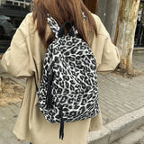 KYLETHOMASW  -  Women's Leopard Print Canvas Backpack Drawstring Decor Adjustable Strap Casual Daily School Travel Bag New Trend Back Pack