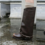 KYLETHOMASW  -  Retro Metal Decoration Buckle Strap Women Boots Crude Heel Square Toe Ladies Short Boots Street Style Hand-made