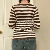 KYLETHOMASW  -  Sweet Slim Casual U Neck Long Sleeve Striped Contrast Color Pullover Knitted Pullovers