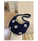 KYLETHOMASW  -  Korean Fluffy Sweet Floral Underarm Bag Y2k Lamb Wool Shopping Handbags Women New All Match Streetwear Travel Shoulder Bags