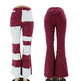 KYLETHOMASW  -  Y2k Patchwork Jeans Women Casual All-match Zippper Pockets Button Flare Denim Trousers Female 2025 Spring Summer Lady Streetwear
