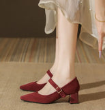 KYLETHOMASW  -  High Heeled Women Autumn New Fashion One-word Buckle with Light Mouth Pumps Womens Thick Heel Small Square Head Mary Jane Shoes