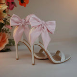 KYLETHOMASW  -  Side Pink Bow Open Toe Stiletto White Sandals Woman Summer Hollow Wedding Shoes Beautiful Banquet Shoes