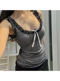 Kylethomasw  Woman Sexy Camisole Hot Tank Gyaru Top Kpop Crop New Trend Tops O-neck Crochet Top Vest Checkerboard Plaid Patchwork