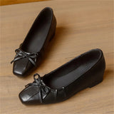 KYLETHOMASW  -  New Women Polka Dot Ballet Flats Bow Knot Square Toe Slip On Soft Satin Casual Daily Office Flat Shoes