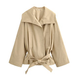 KYLETHOMASW  -  Fashionable And Versatile With Belt Khaki Trench Coat Women Long Sleeve Lapel Collar Autumn Winter Loose Windbreaker