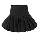 KYLETHOMASW  -  Elegant Girl Ruched Big Swing Mini Skirt Vintage High Waist Side Zipper Summer Skirts Black White Women's Party Streetwear